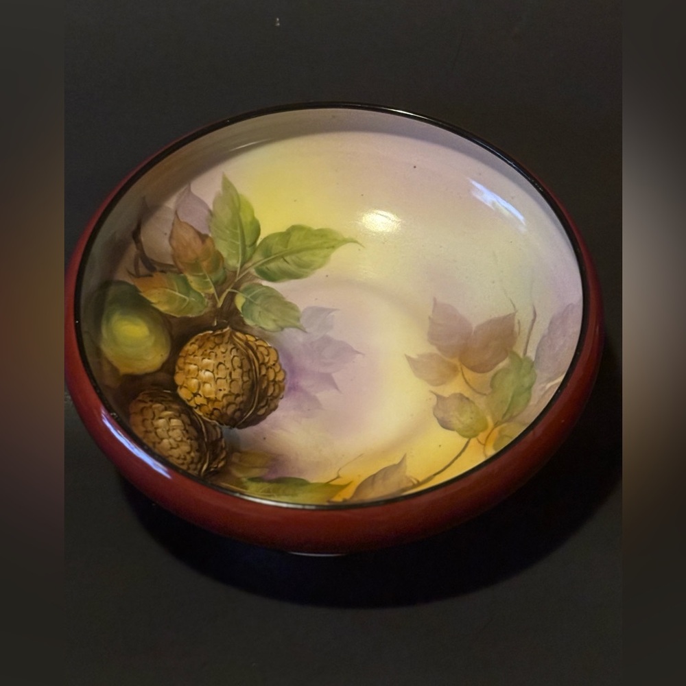 Vintage Noritake Handpainted Bowl. Nuts & Leaves. 8.75”